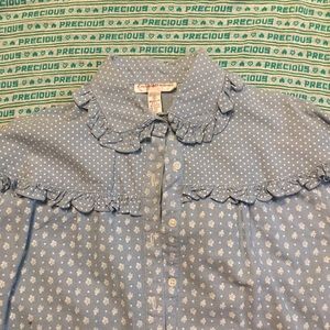 Vtg ruffle yoke prairie blouse 100% cotton 6